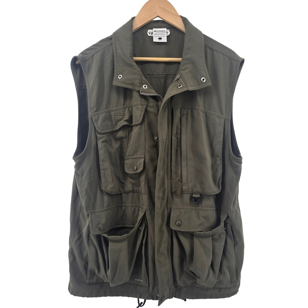 Columbia Fishing Vest Men L Olive Green GRT Omni Dry TM1010 Utility Multi Pocket